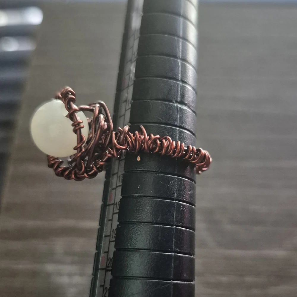 Handcrafted Copper Wire Wrapped Ring with Pearl - Picture 3 of 5